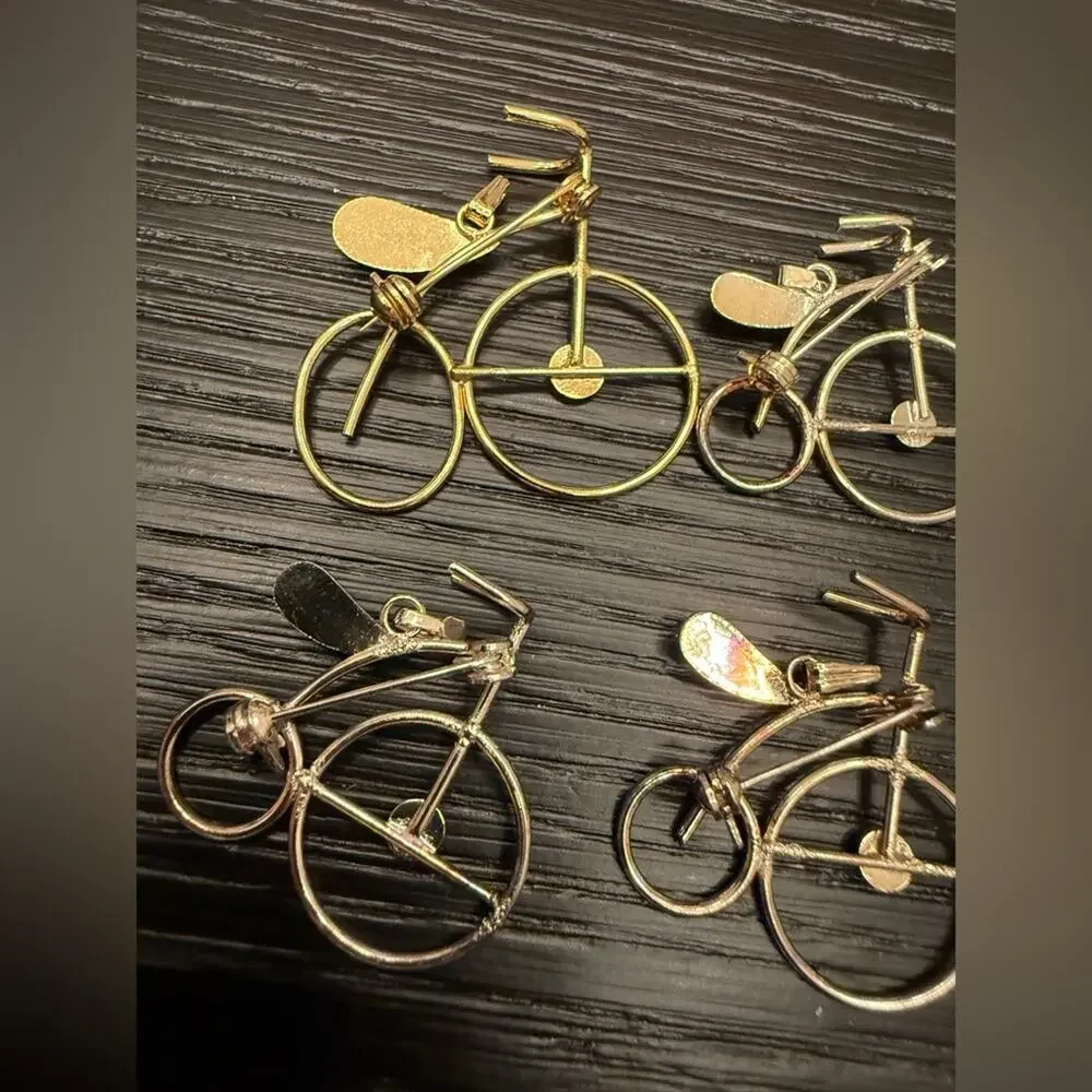 Bundle of (4) Vintage Bicycle Brooch Pin Gold Tone Metal